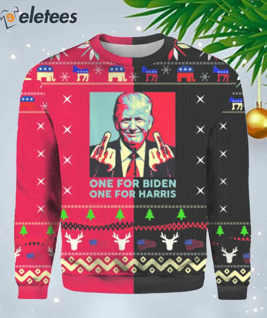 Trump Middle Finger Biden Harris Ugly Christmas Sweater