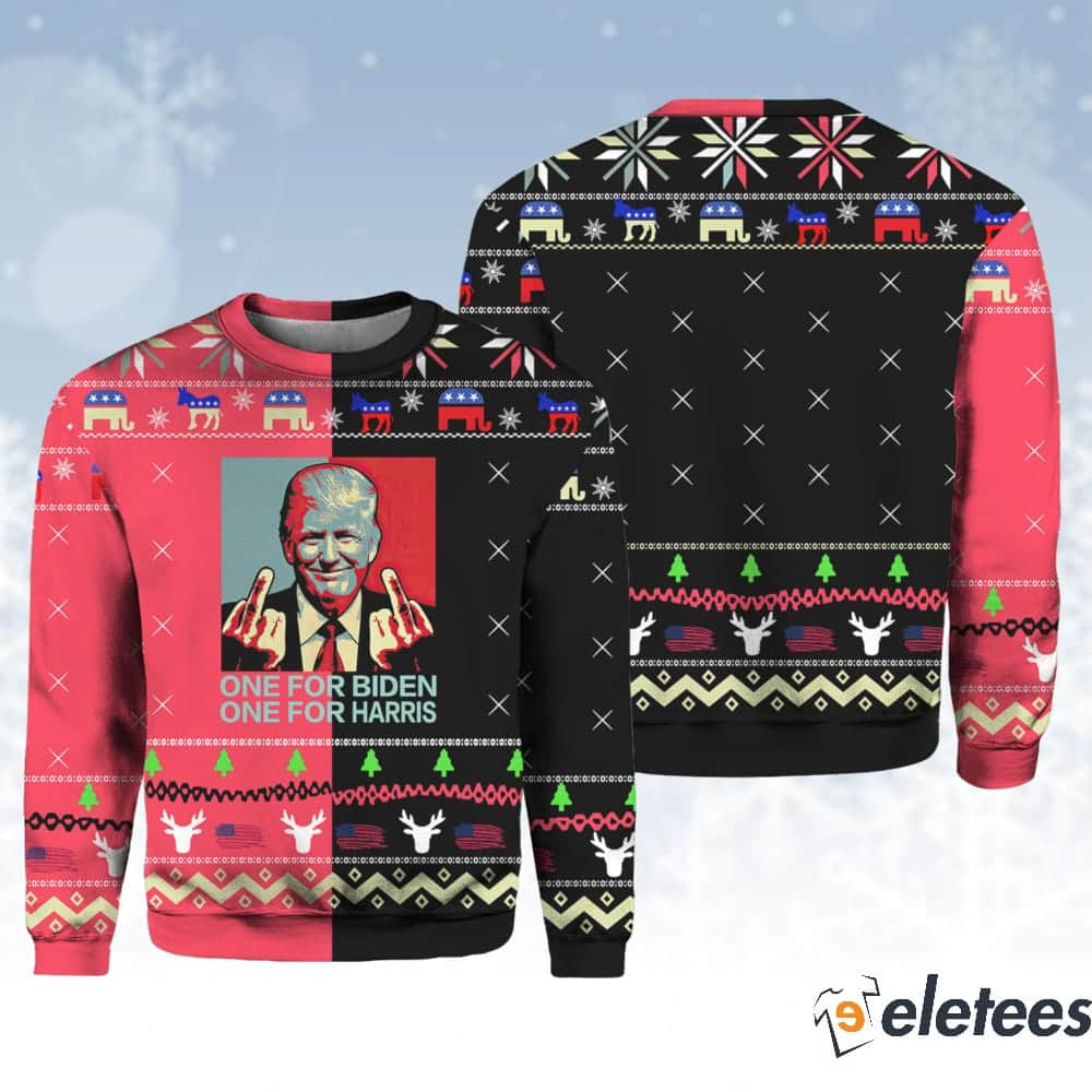 Trump Middle Finger One For Biden One For Harris Ugly Christmas Sweater