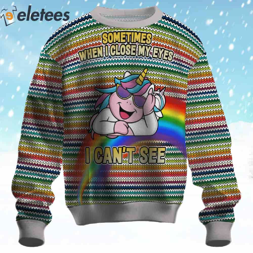 Unicorn I Can't See Ugly Christmas Sweater