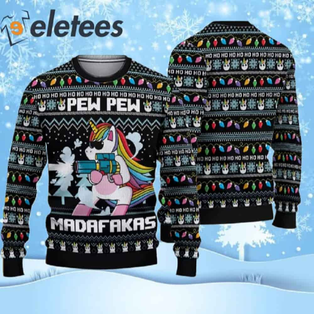 Unicorn Pew Pew Madafakas Ugly Christmas Sweater