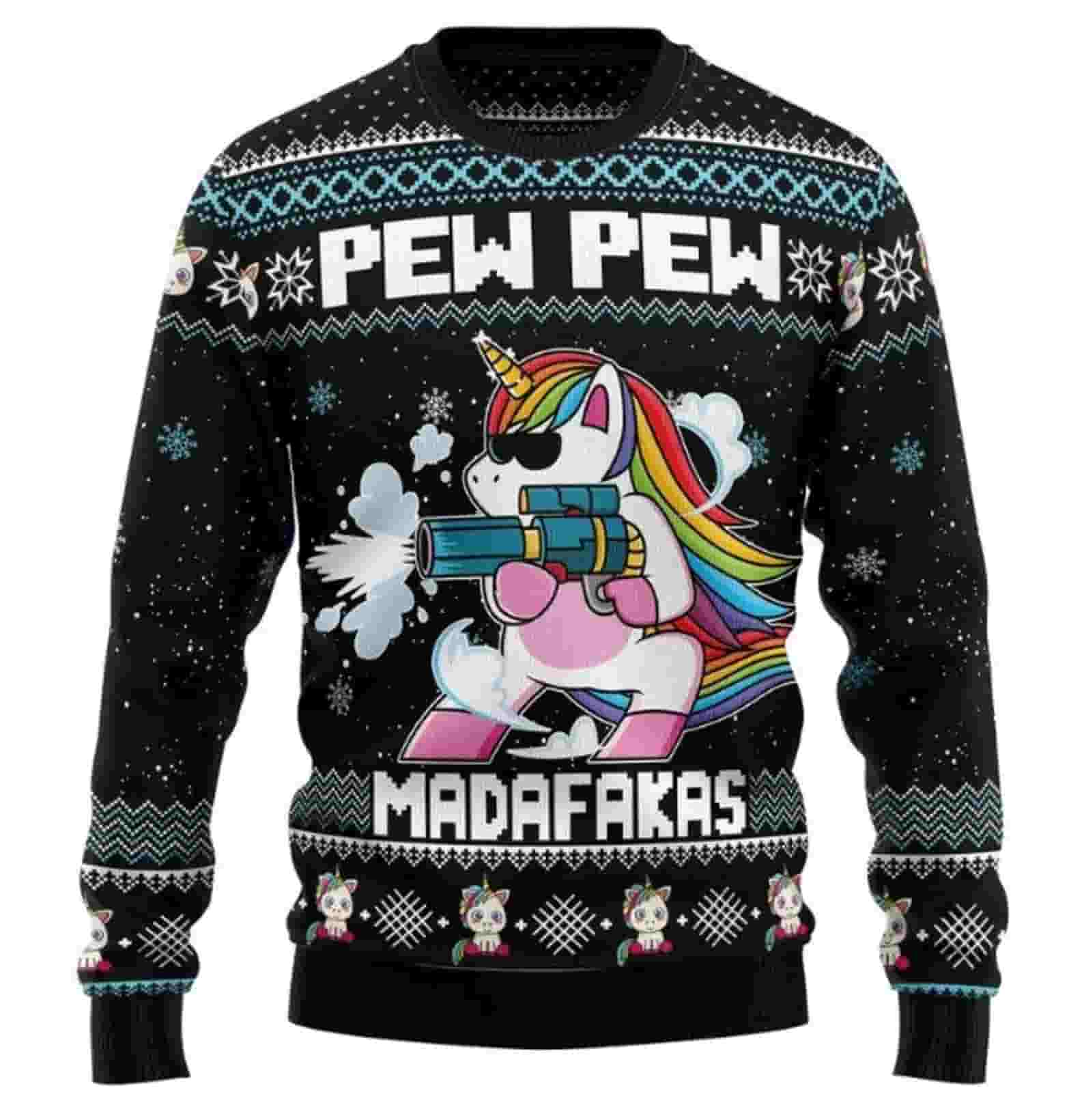 Unicorn Pew Pew Madapakas Ugly Christmas Sweater