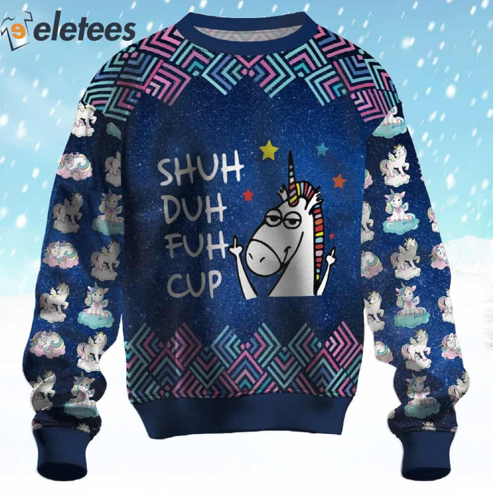 Unicorn Shuh Duh Fuh Cup Ugly Christmas Sweater