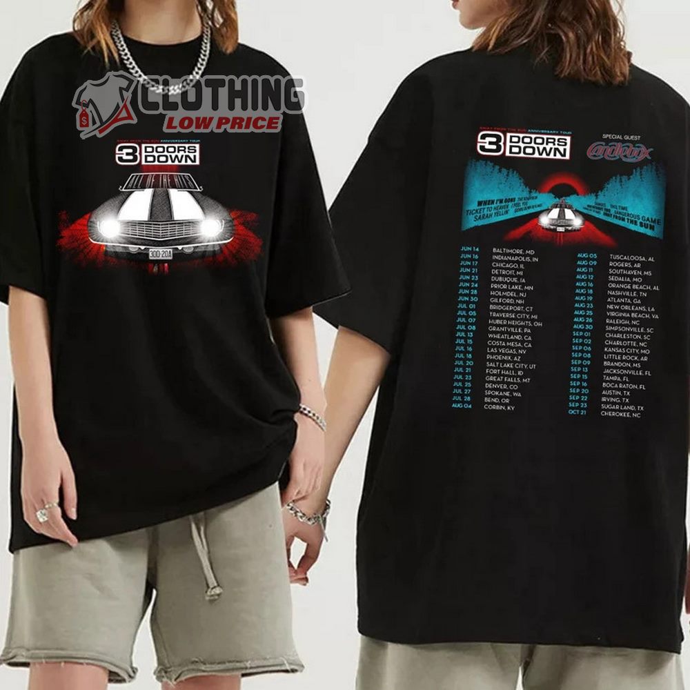 3 Doors Down Band Away From The Sun Anniversary Tour 2023 Merch, 3 Doors Down Rock Band Concert With Special Guest T-Shirt