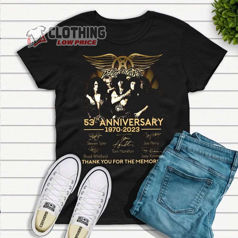 Aerosmith 53Th Anniversary 1970-2023 Signatures Merch, Aerosmith Tour 2023 Las Vegas Shirt, Aerosmith Band Tour 2023 T-Shirt