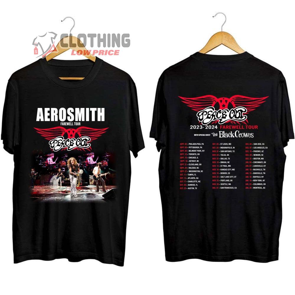 Aerosmith World Tour 2024 Setlist Tickets Merch, Aerosmith 2023 - 2024 Peace Out Farewell Tour With The Black Crowes Tour Shirt, Aerosmith Farewell Tour 2024 T-Shirt