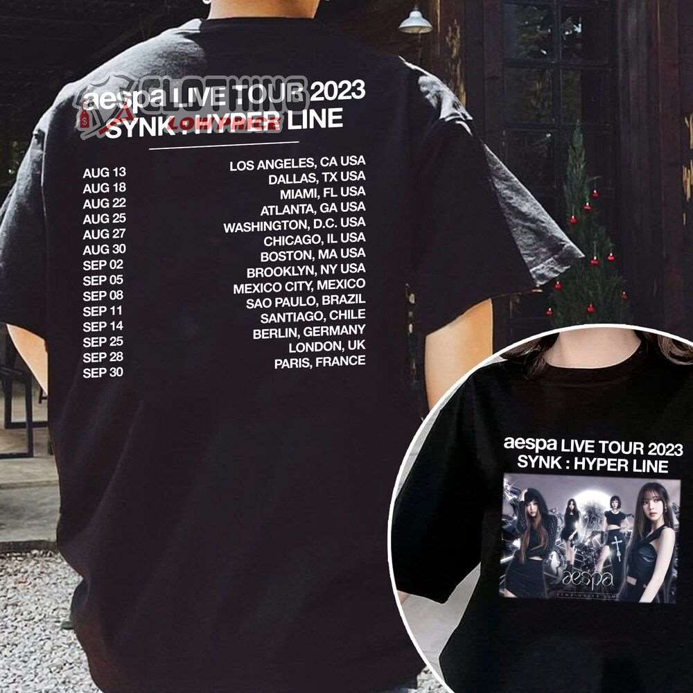 Aespa Tour 2023 UK Merch, Aespa Synk Hyper Line Tour Shirt, Aespa Ningning, Karina, Giselle, Winter Live Tour 2023 UK Tee, Aespa Tour Dates Setlist 2023 T-Shirt