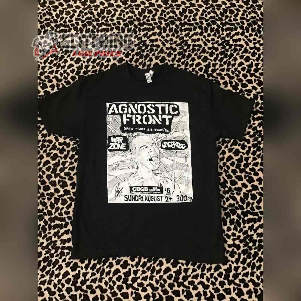 Agnostic Front Vintage Back From US Tour T-Shirt, Vintage Agnostic Front Cbgb Flyer Tee Merch