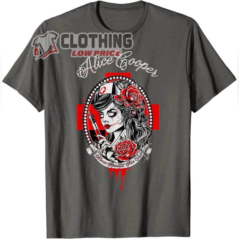 Alice Cooper Nurse Rozetta Fan Club 1970s T-Shirt, Alice Cooper Concert Setlist Tee, Freaks On Parade 2023 Tour Merch