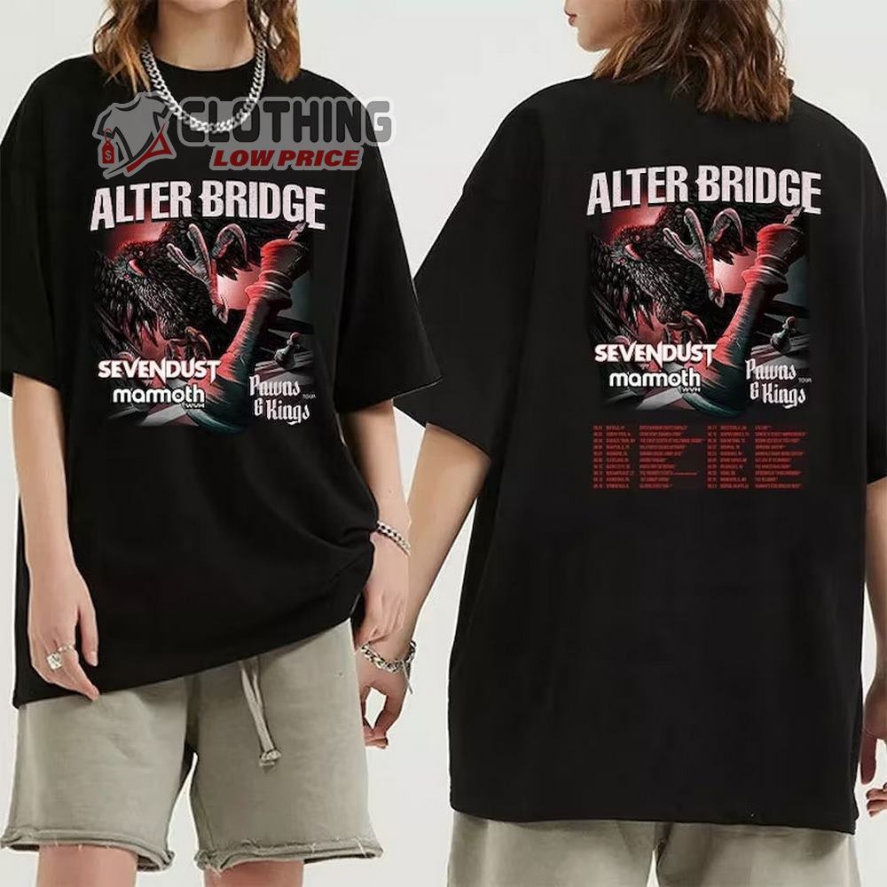 Alter Bridge, Sevendust And Mammoth Wvh - Pawns And Kings Tour 2023 Merch, Alter Bridge Tour 2023 Setlist Shirt,Alter Bridge Tour Dates 2023 T-Shirt