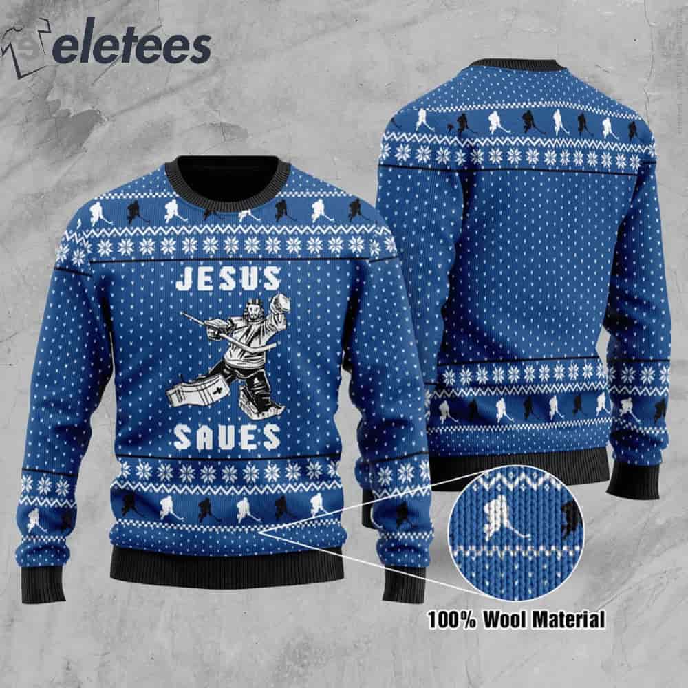 Hockey Jesus Saves Ugly Christmas Sweater