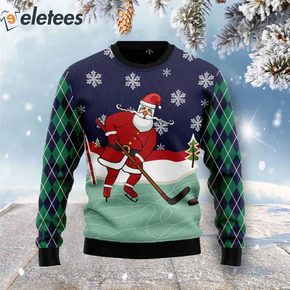 Hockey Santa Claus Holiday Ugly Christmas Sweater