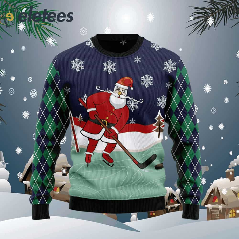 Hockey Santa Claus Ugly Christmas Sweater