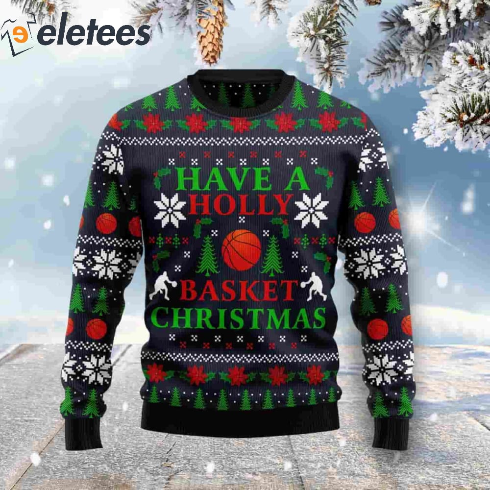 Holly Basket Basketball Christmas Ugly Christmas Sweater