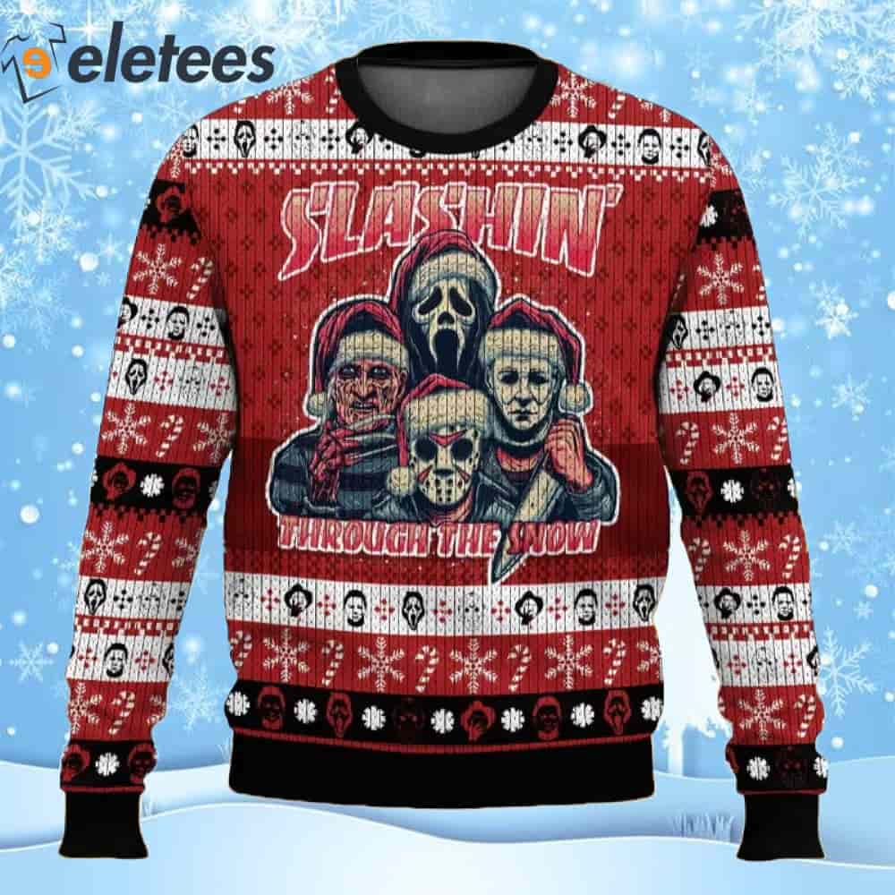Horror Guys Slashin' Through The Snow Ugly Christmas Sweater