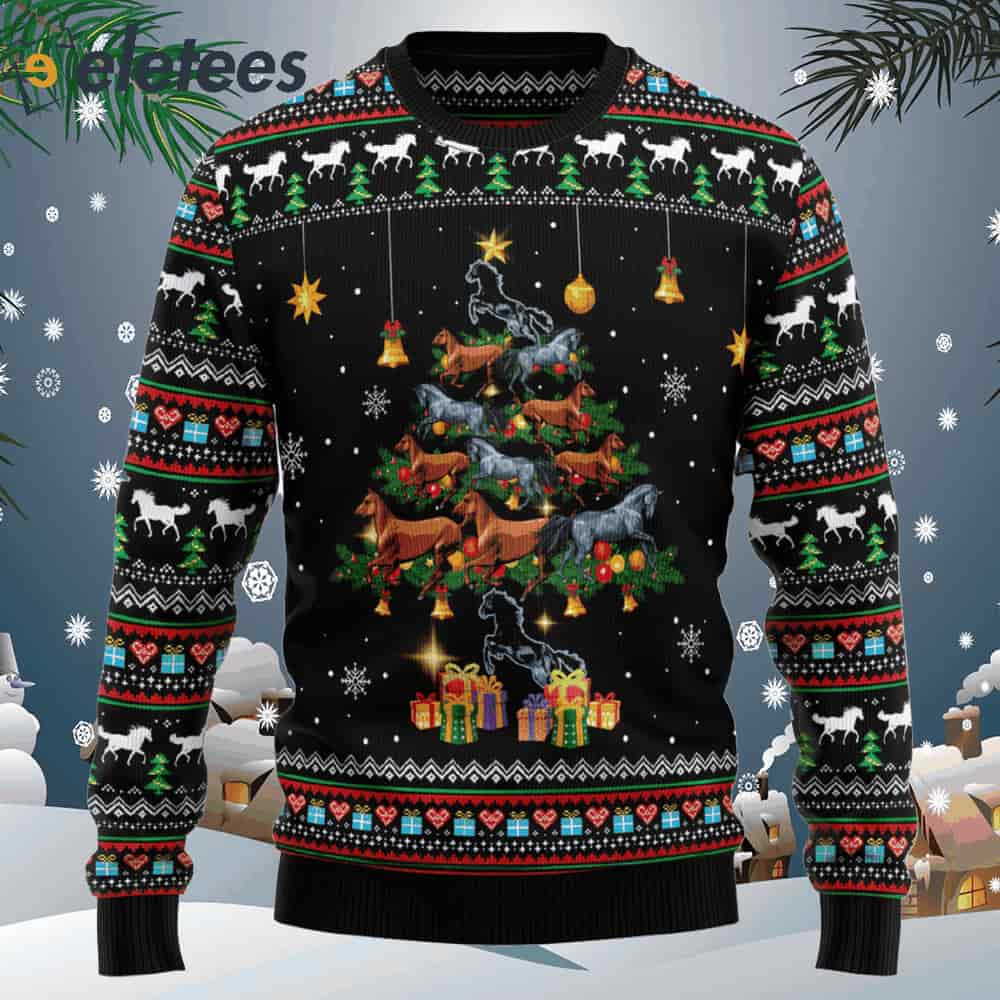 Horse Christmas Tree Black Ugly Christmas Sweater
