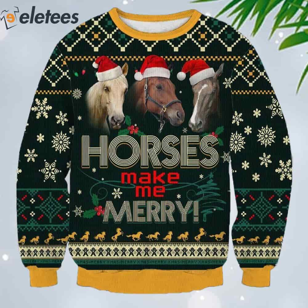 Horse Make Me Merry Ugly Christmas Sweater