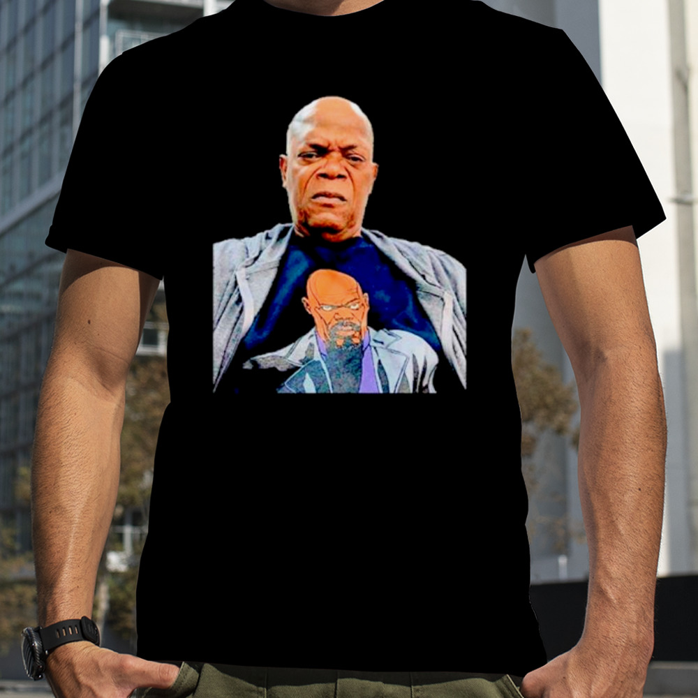 Samuel L. Jackson wearing a T-shirt of himself T-shirt