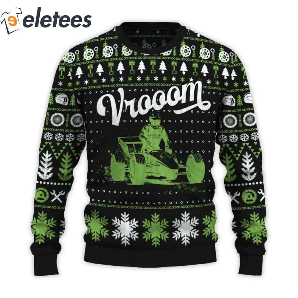 Vrooom Dirt Oval Track Racing Ugly Christmas Sweater