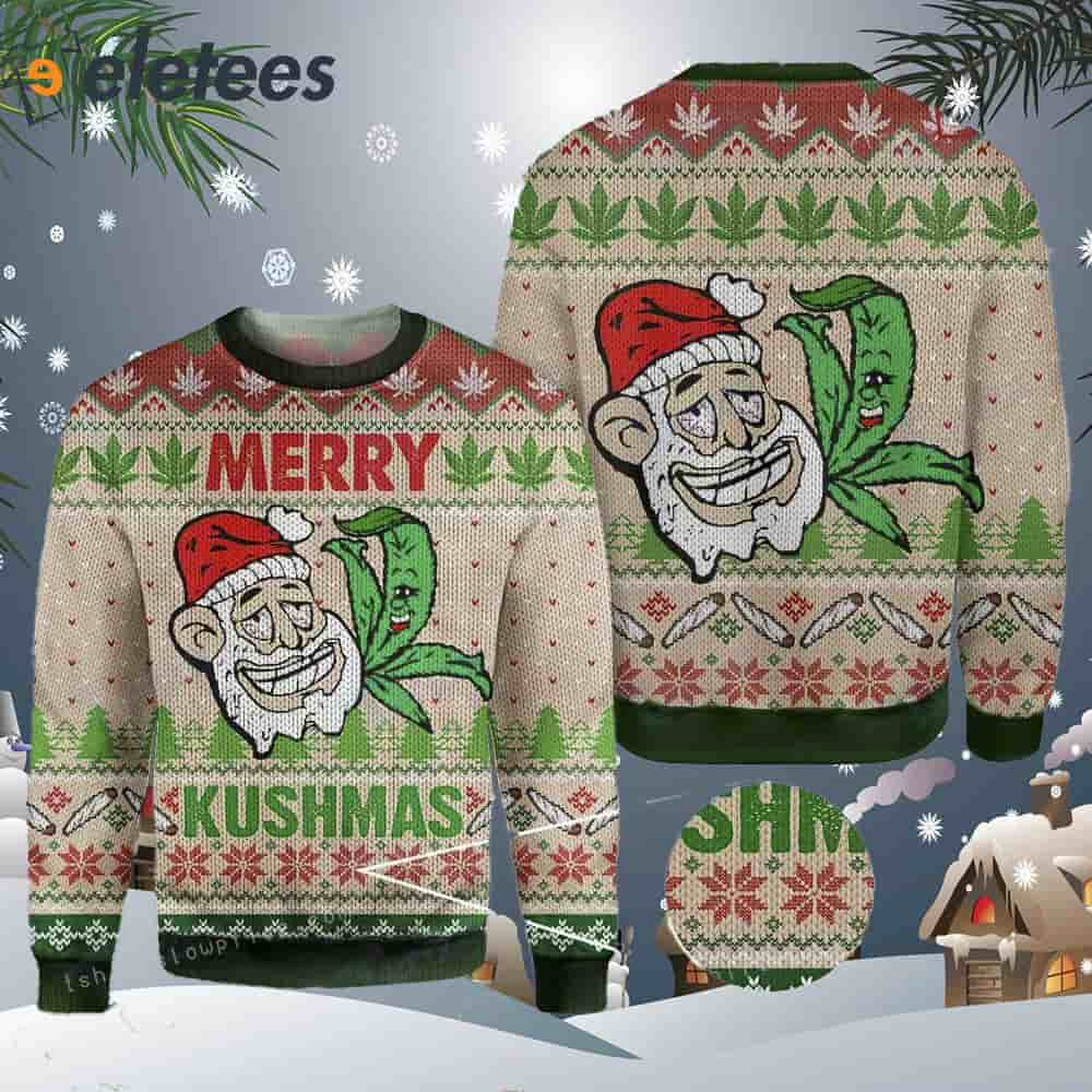 Weed 420 Merry Kushmas Santa Knitting Pattern Ugly Sweater