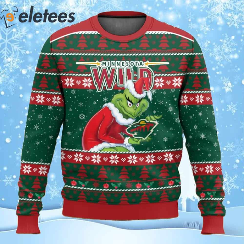 Wild Hockey Grnch Ugly Christmas Sweater