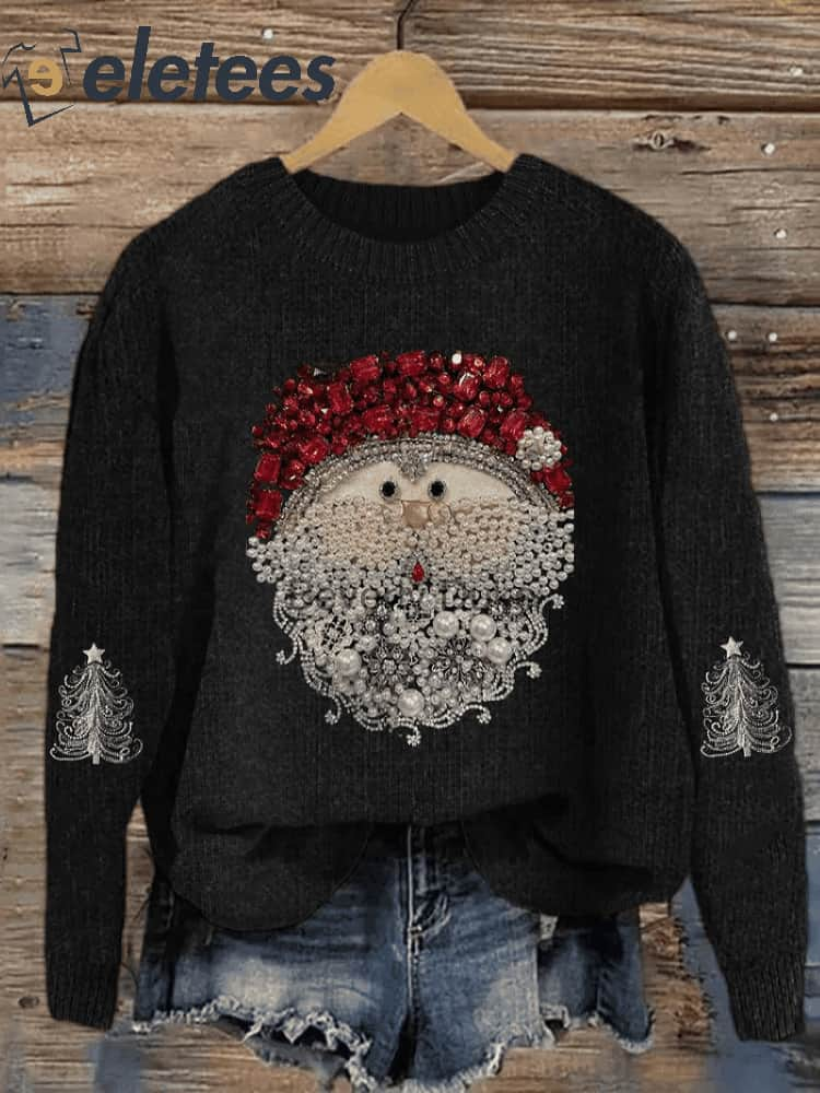 Women's Christmas Santa Claus Jewel Art Crew Neck Sweatshirt