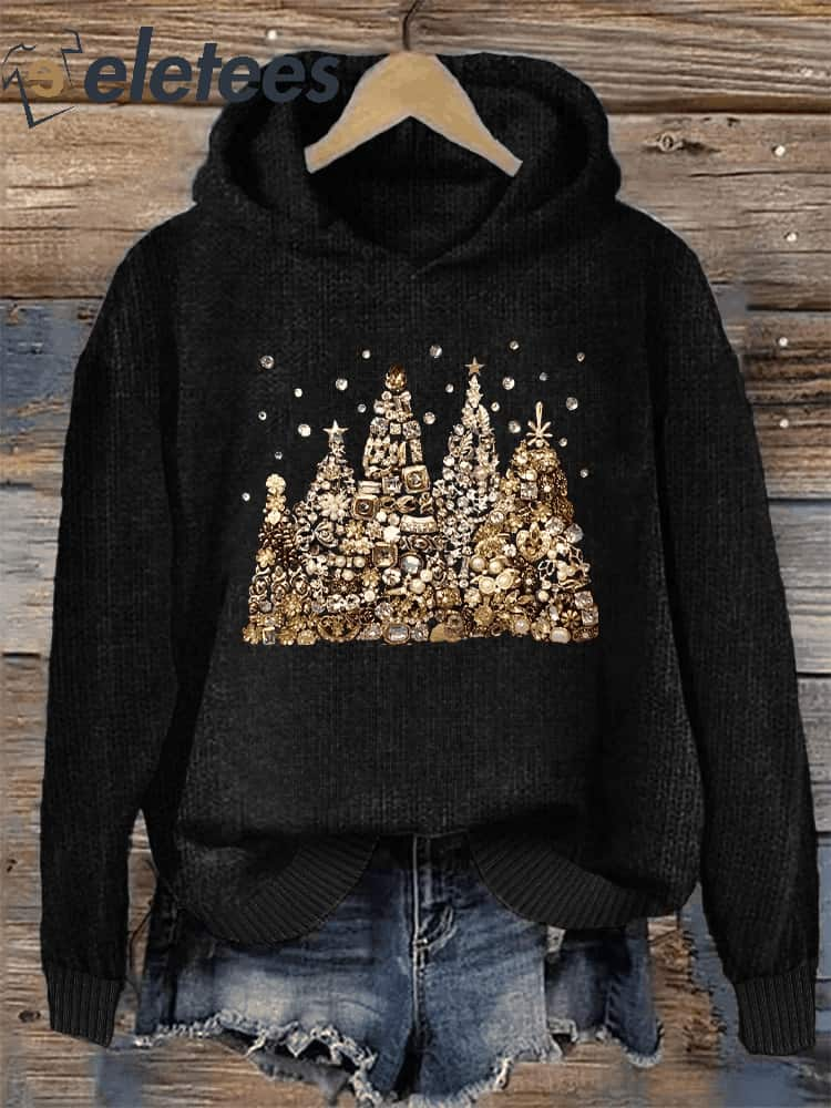 Women's Christmas Tree Jewel Art Print Hoodie