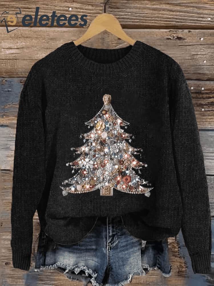 Women's Shiny Jewelry Christmas Tree Print Casual Sweatshirt