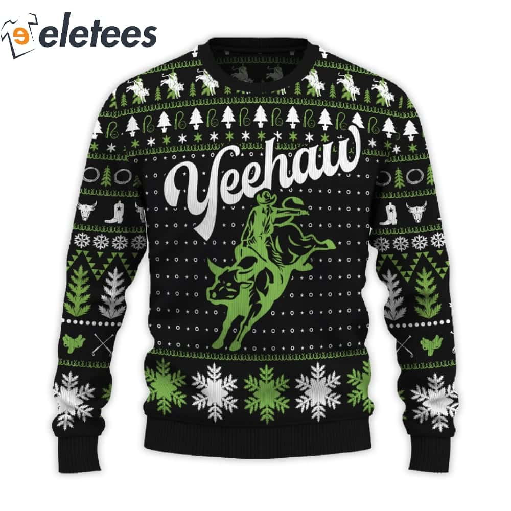 Yeehaw Bull Rodeo Ugly Christmas Sweater