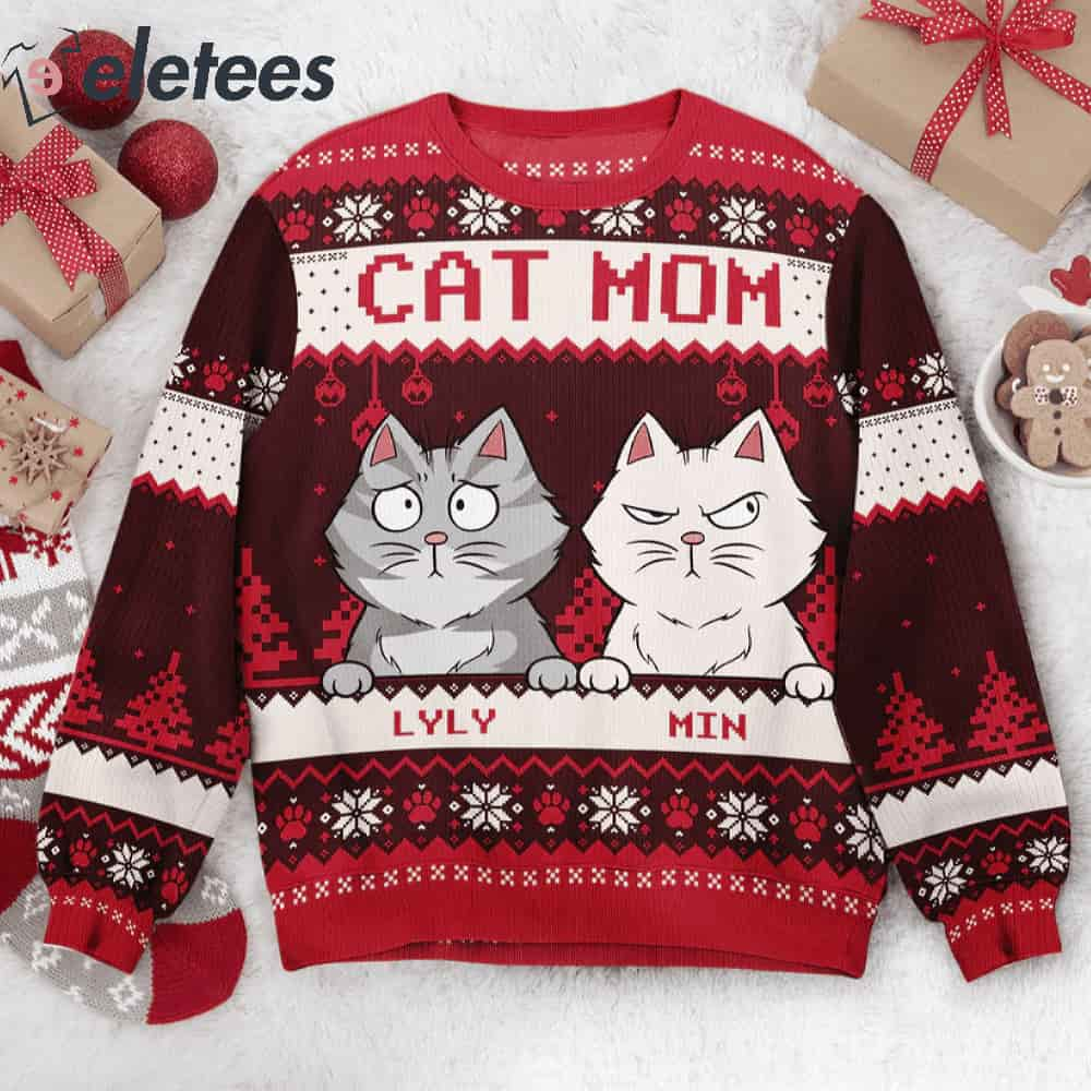 Best Cat Mom Ever Custom Name Ugly Christmas Sweater