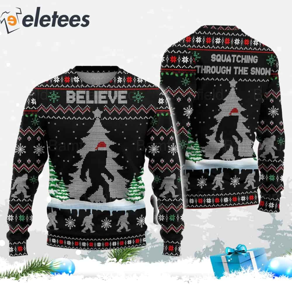 Bigfoot Believe Ugly Christmas Sweater