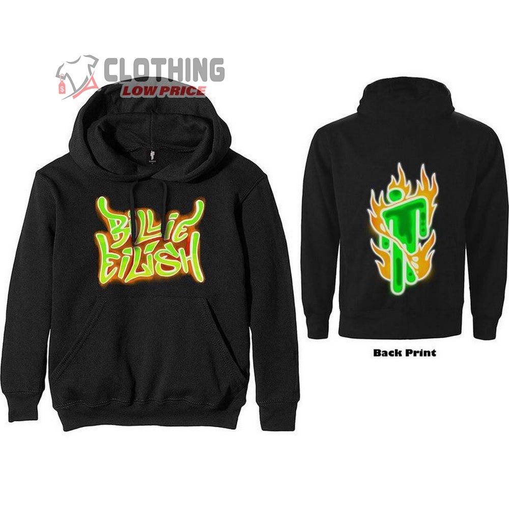 Billie Eilish Mexico Concert Ticket 2023 Hoodie  Billie Eilish Airbrush Flames Unisex Hoodie