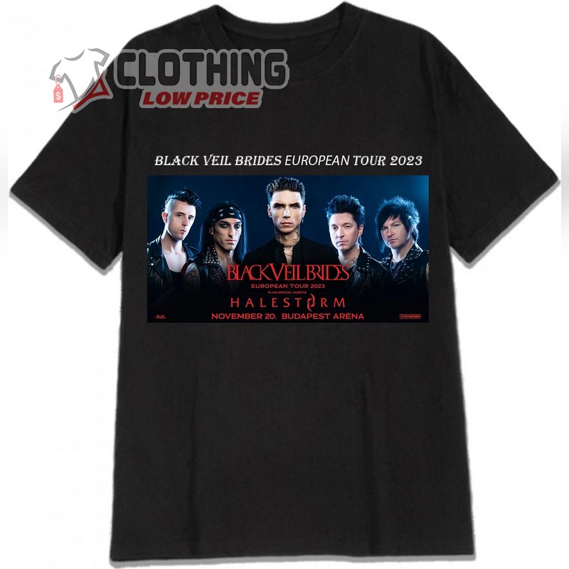 Black Veil Brides European Tour 2023 T- Shirt Merch, Black Veil Brides Meet And Greet 2023 T- Shirt, Black Veil Brides Europe Tour 2023 Merch