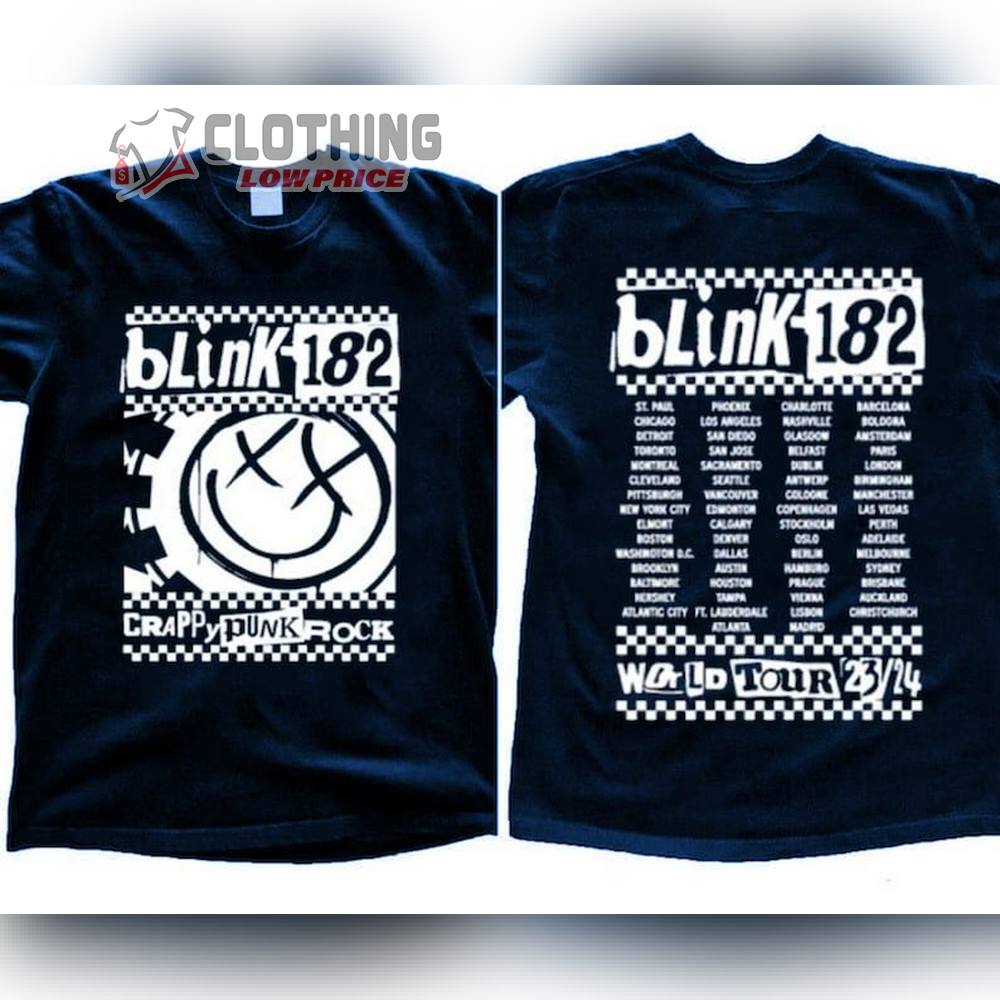 Blink 182 The World Tour 2023-2024 Europe Australia Shirt, Blink 182 Rock N' Roll T-Shirt, Blink 182 New Zealand Tour Dates Shirt