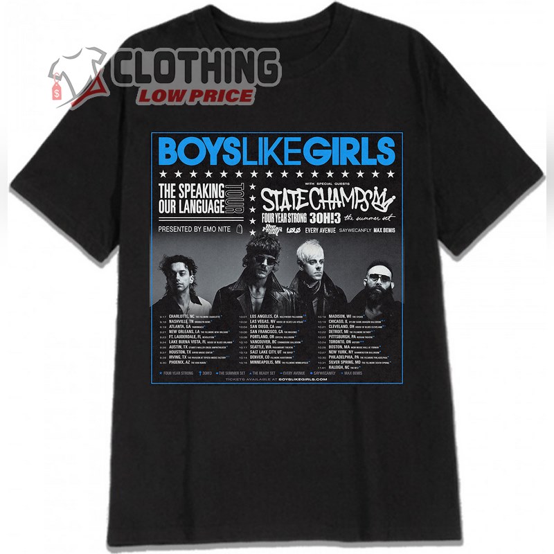 Boys Like Girls Announce Speaking Our Language Tour T- Shirt Merch, Boys Like Girls Tickets 2023 Concert Tour Dates T- Shirt, Boys Like Girls Tour 2023 Merch