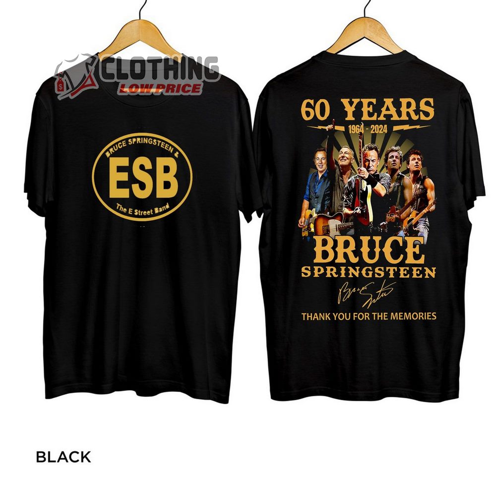 Bruce Springsteen And E Street 60 Years 1964 - 2024 Merch, Bruce Springsteen Tour 2024 Thank You For The Memories Signatures T-Shirt