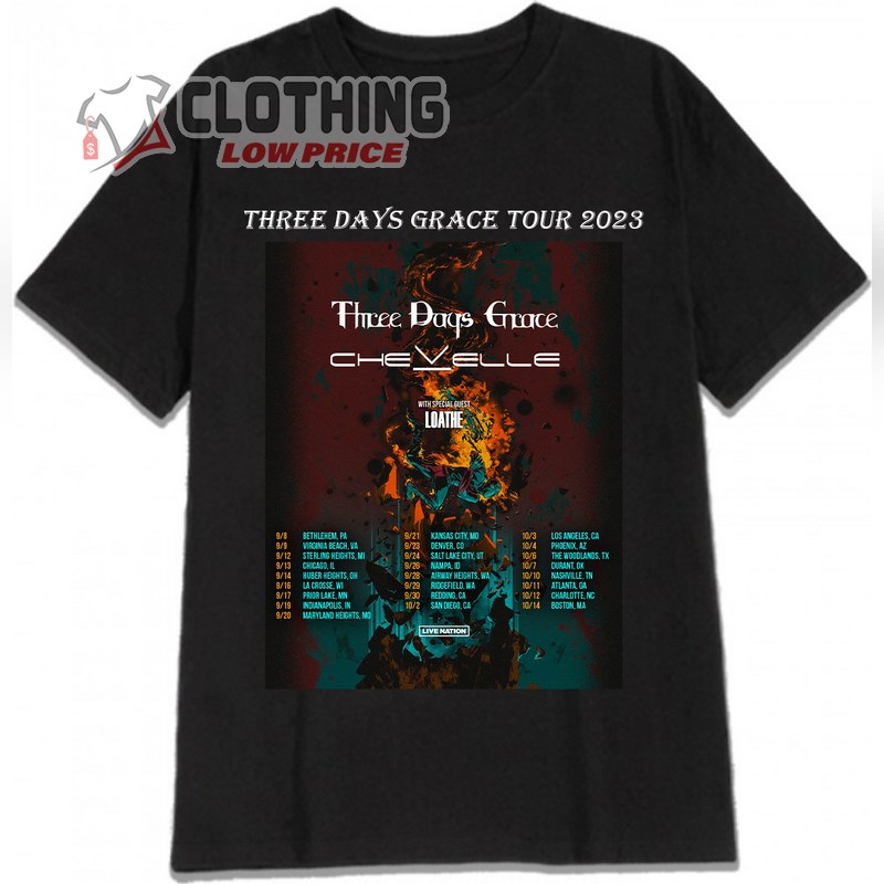 Chevelle Three Days Grace 2023 Us Tour Setlist Hoodie, Three Days Grace Tour 2023 Setlist Shirt, Chevelle Tour 2023 Setlist Merch