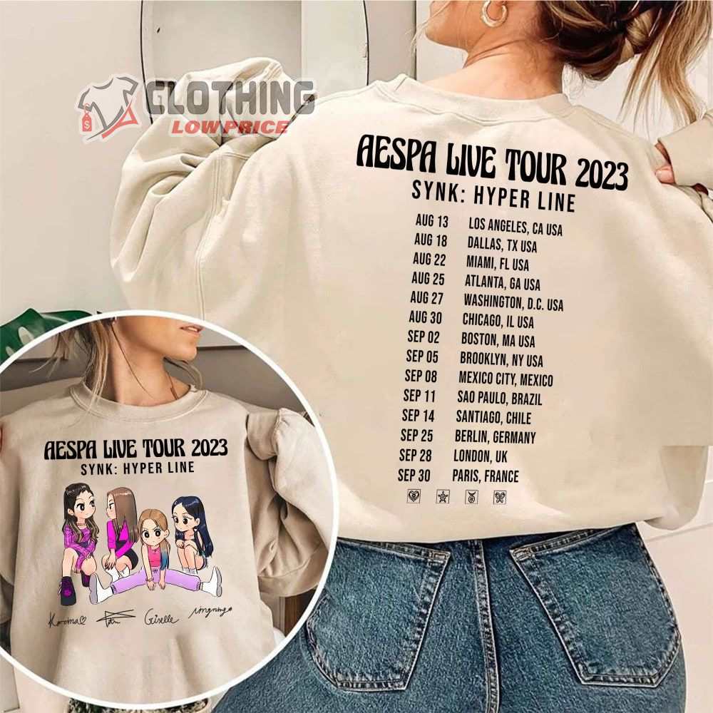 Chibi Aespa Synk Hyper Line Tour 2023 Merch, Hyper Line Tour 2023 Tee, Aespa Tour 2023 Shirt, Aespa Ningning, Aespa Karina, Aespa Giselle, Aespa T-Shirt