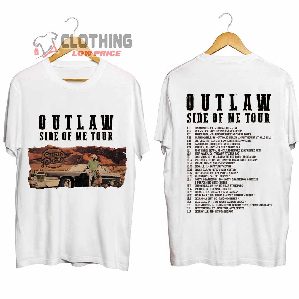 Chris Janson Outlaw Side Of Me Tour 2023 Merch, Chris Janson Tour 2023 Setlist Shirt, Chris Janson Outlaw Side Of Me Concert T-Shirt