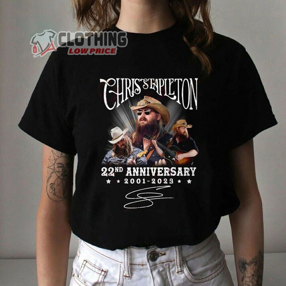 Chris Stapleton 22nd Anniversary 2001-2023 Merch, Chris Stapleton Tour 2023 Signature T-Shirt