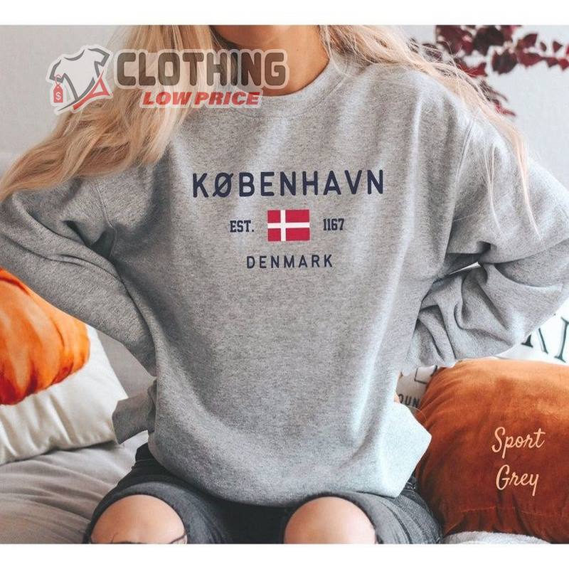 Copenhagen Sweatshirt, Danish Flag Clothes, Denmark Soft Crewneck Pullover Shirt