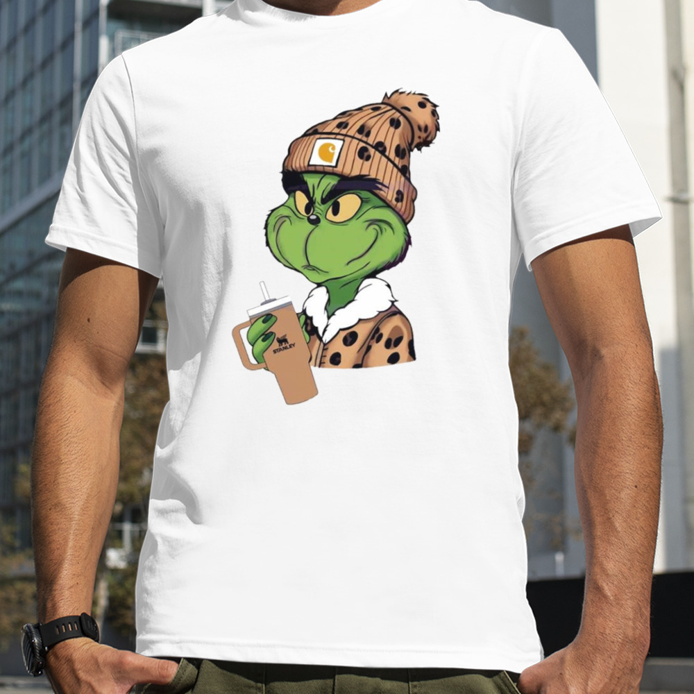 Grinch leopard Boujee Cartoon and Stanley shirt