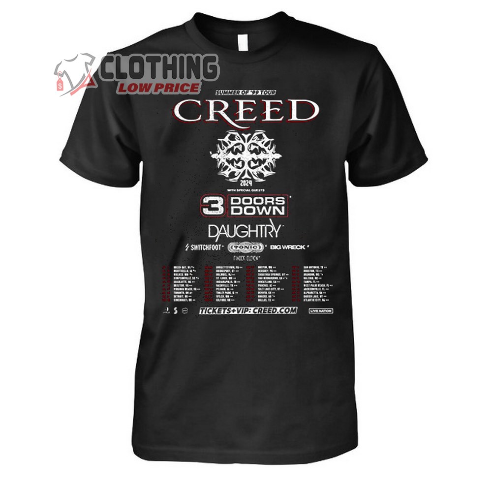 Creed Summer Of 99 Tour Merch, Creed Tour 2024 Shirt, Creed Summer Of '99' Tour 3 Door Down Band, Daughtry T-Shirt