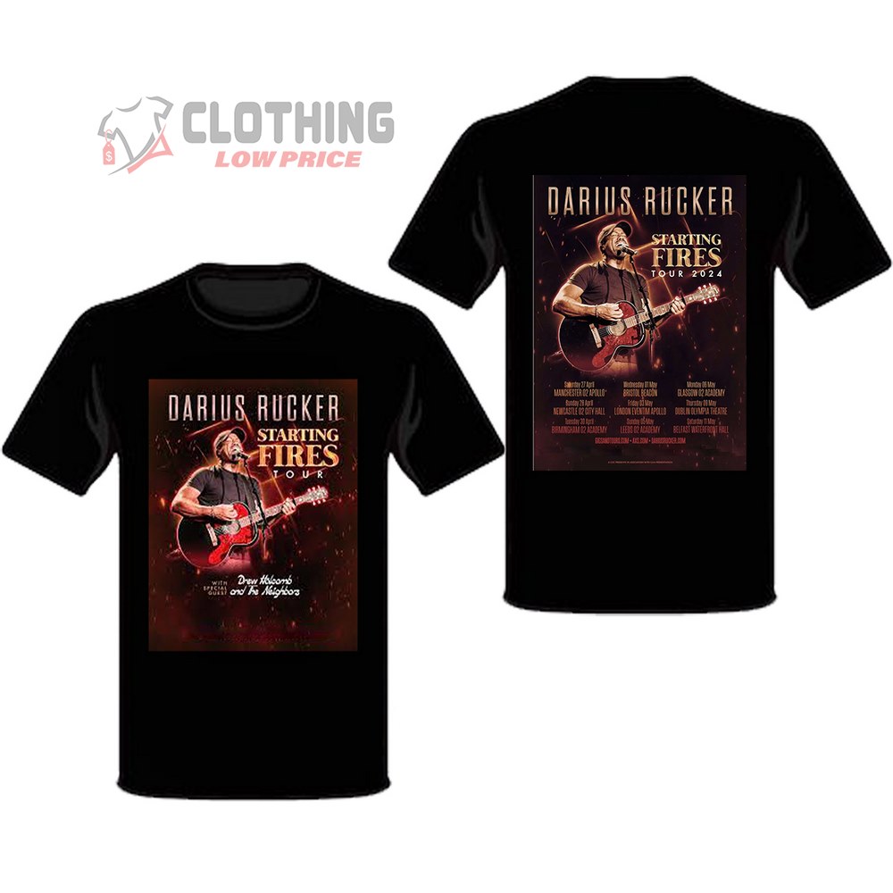 Darius Rucker Uk Tour 2024 Merch, Darius Rucker Starting Fires Tour Setlist Sweatshirt, Darius Rucker Announces 2024 Uk Tour T-Shirt