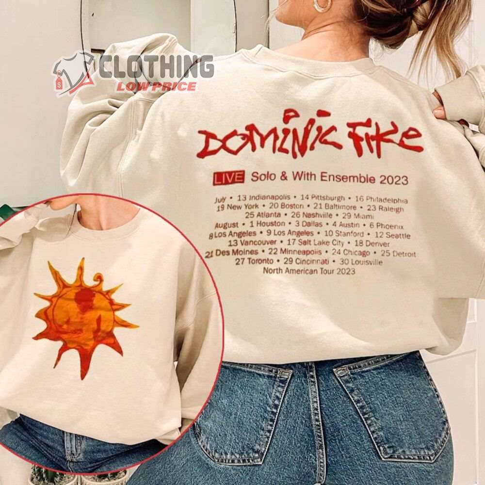 Dominic Fike Live Solo And With Ensemble 2023 Merch, Dominic Fike Sunburn 2023 Tour Sweatshirt, Don't Stare At The Sun 2023 Music Festival T-Shirt