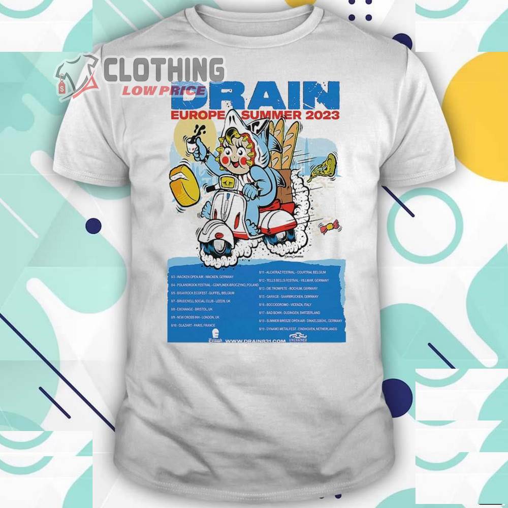 Drain Europe Summer 2023 Merch, Europe Summer 2023 Shirt, Drain Tour 2023 Setlist T-Shirt