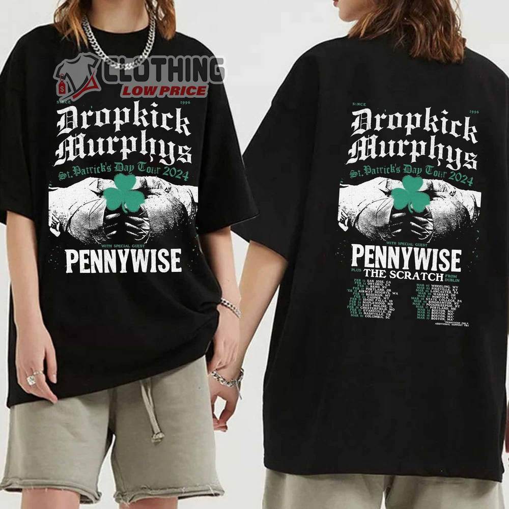 Dropkick Murphys Band Tour 2024 Merch, Dropkick Murphys St. Patrick'S Day Tour 2024 T-Shirt, Dropkick Murphys Concert 2024 With Pennywise Sweatshirt