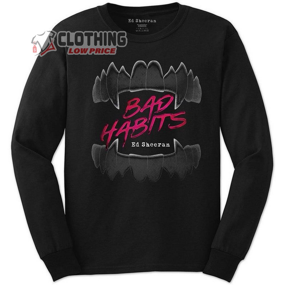 Ed Sheeran Bad Habits Designed Long Sleeve T-Shirt, Ed Sheeran Tour Merch