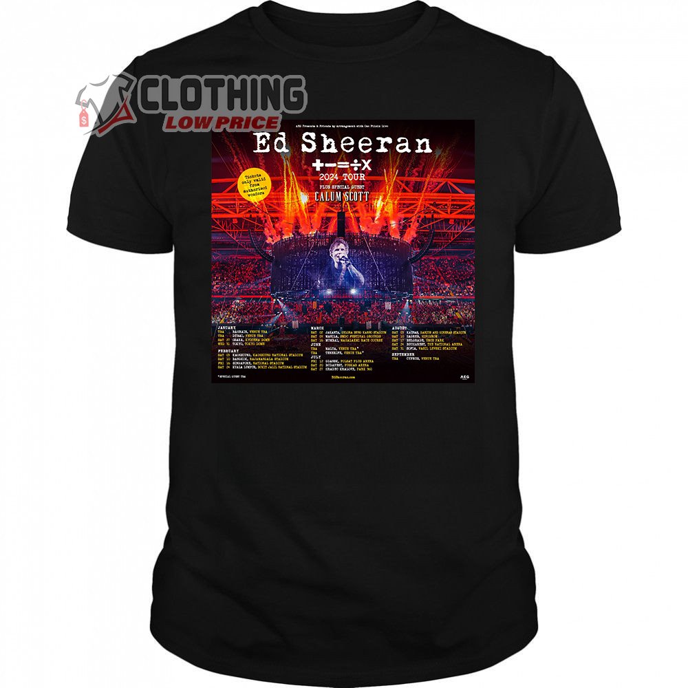 Ed Sheeran Mathematics Tour 2024 Merch, Ed Sheeran Tour 2024 Shirt, Ed Sheeran Tour Calum Scott Tee, Ed Sheeran Rady Shell Tickets T-Shirt