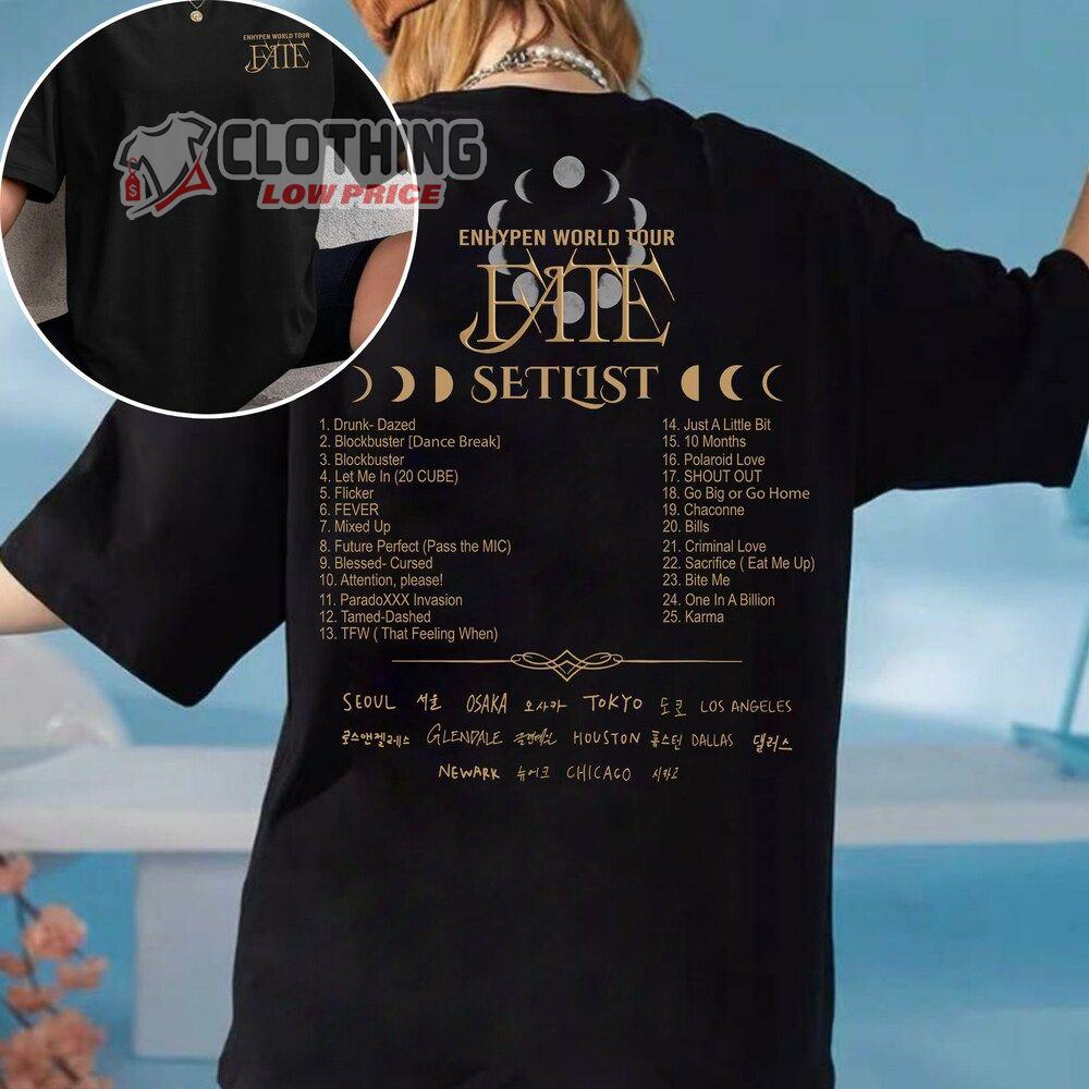 Enhypen Fate World Tour 2023 Setlist Merch, Enhypen Fate Setlist 2023 Shirt, Enhypen Dark Blood Enhypen Niki, Jake, Sunoo, Heeseung, Jungwon, Jay T-Shirt