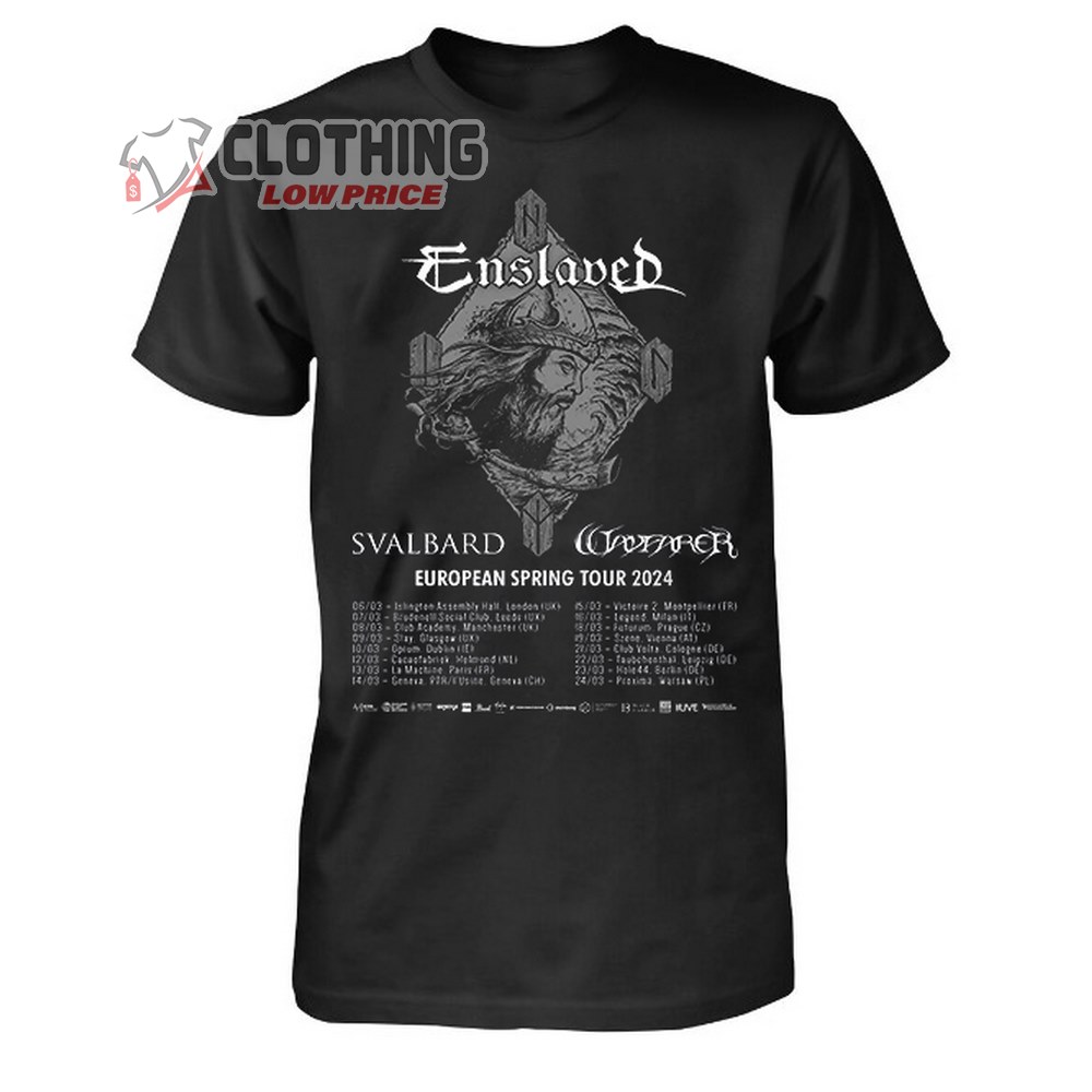 Enslaved European Spring Tour 2024 Merch, Enslaved Albums Shirt, Enslaved Band Tour 2024 Tee, Enslaved Tour 2024 Svalbard And Wayfarer T-Shirt